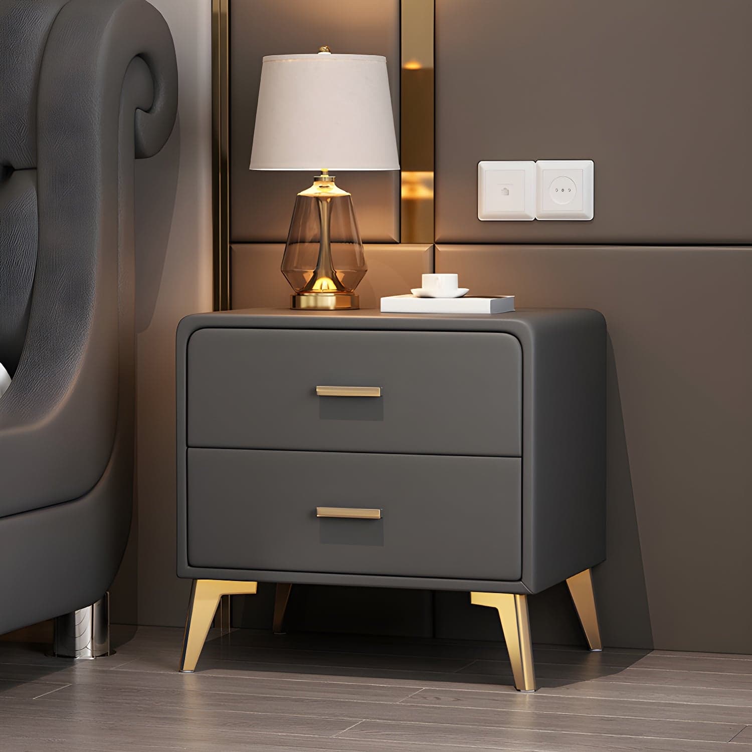 Faux Leather Modern Nightstand with Drawer Storage - Small Size, 2 Drawers - image 4