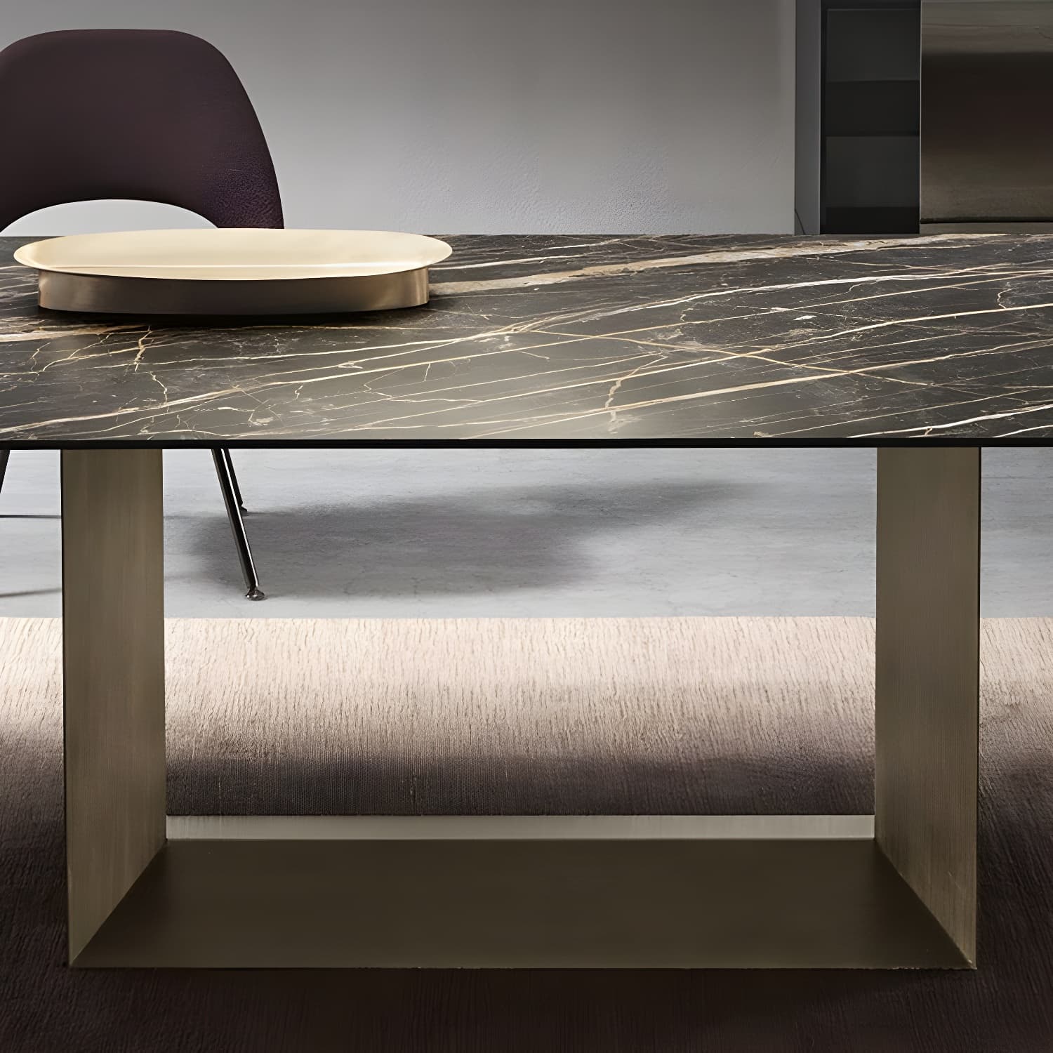 Rectangle Stone and Metal Dining table Modern Trestle Base Dining Table - image 6