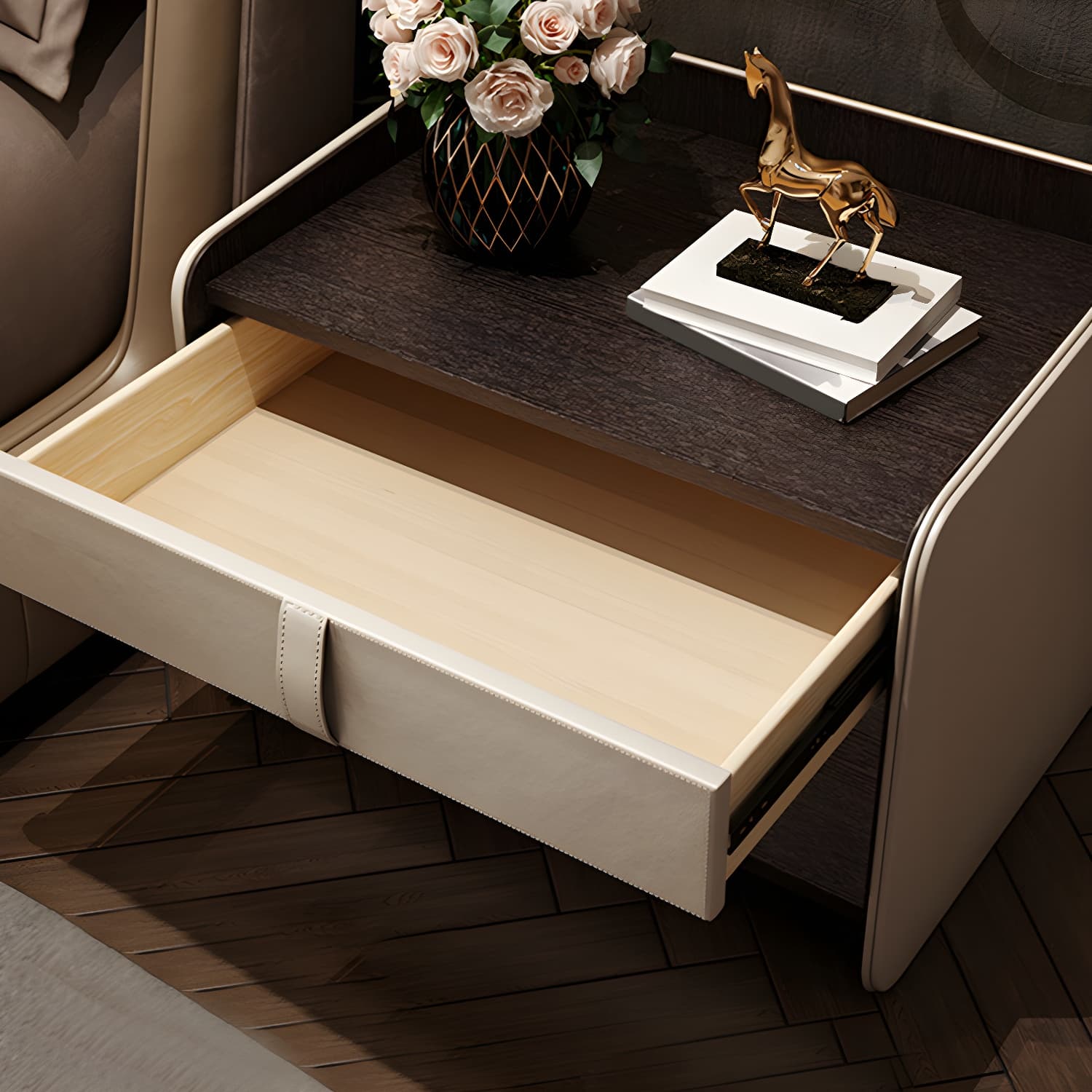 Faux Leather Nightstand 1 - Drawer Nightstand with Wood Accents - image 9