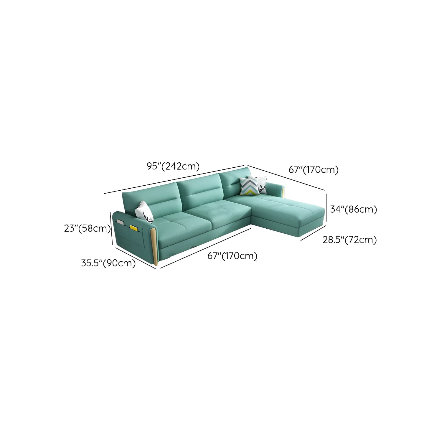 Grey Green Sectional Sofa with Under Seat Storage for Home and Room - image 15