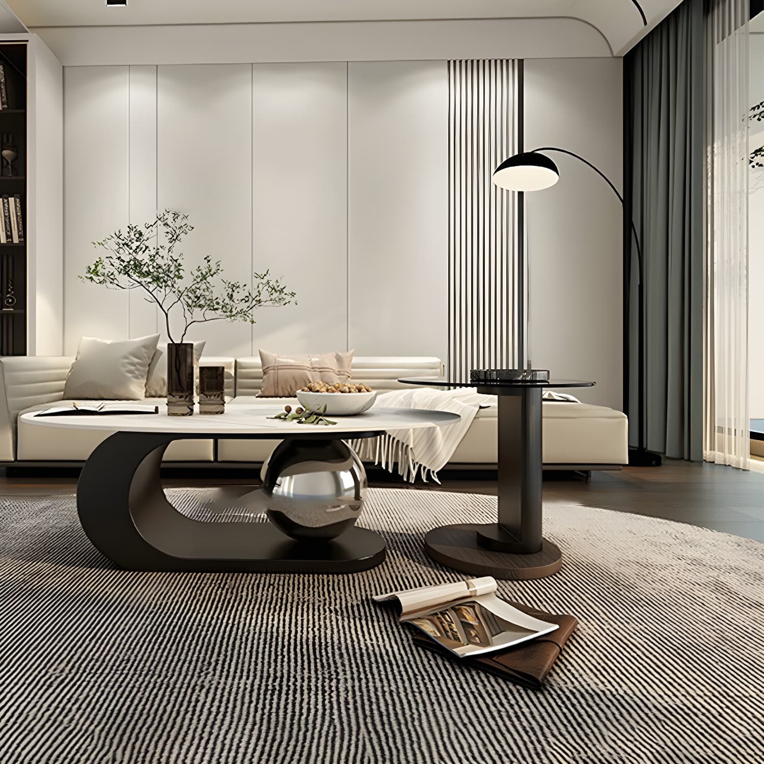 14"H Glam Coffee Table Slate Oval Pedestal Coffee Cocktail Table - image 13