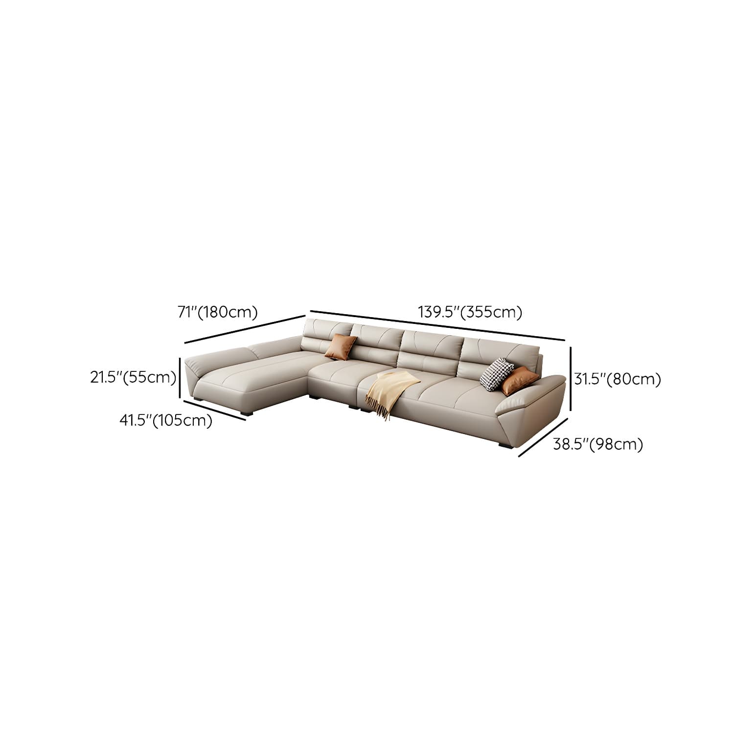 Modern Beige Cotton Stationary Sectional Sofa with Pillow Top Arm - image 18