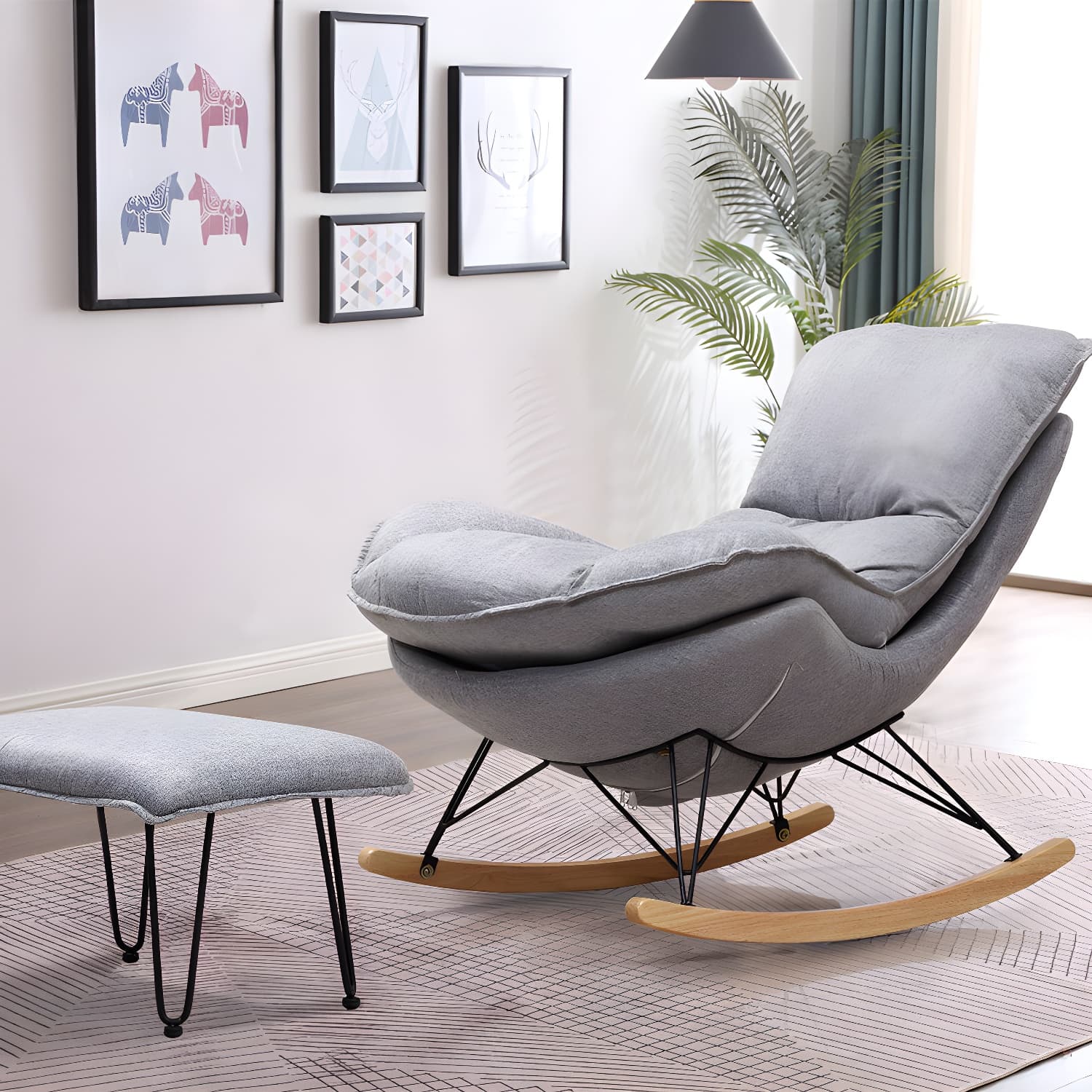 Modern Style Rocker Chair Metal Frame Spindle Cushions Rocker Chair with Ottoman - image 20