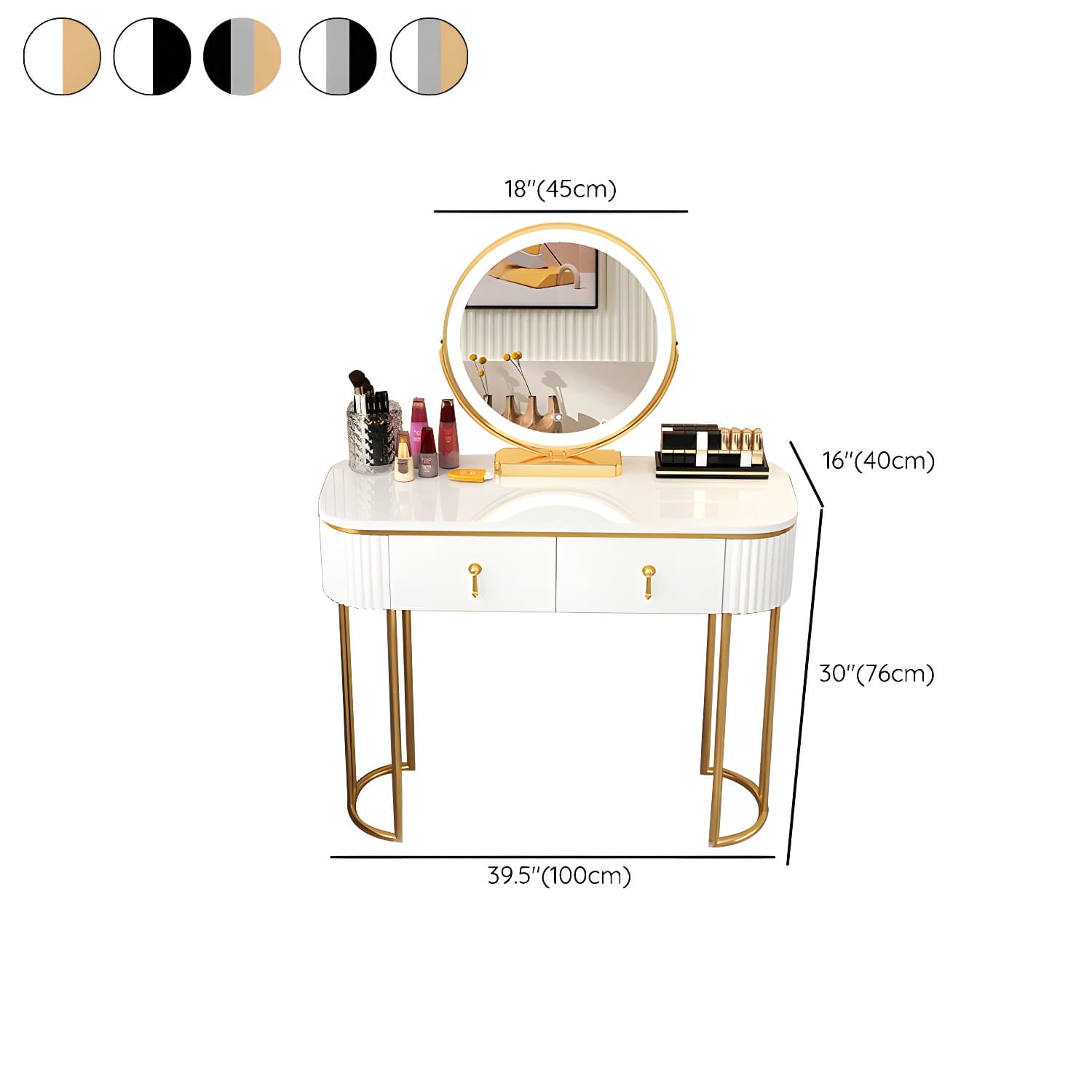 Removable Makeup Counter Lighted Mirror Vanity Dressing Table with Drawer - image 19