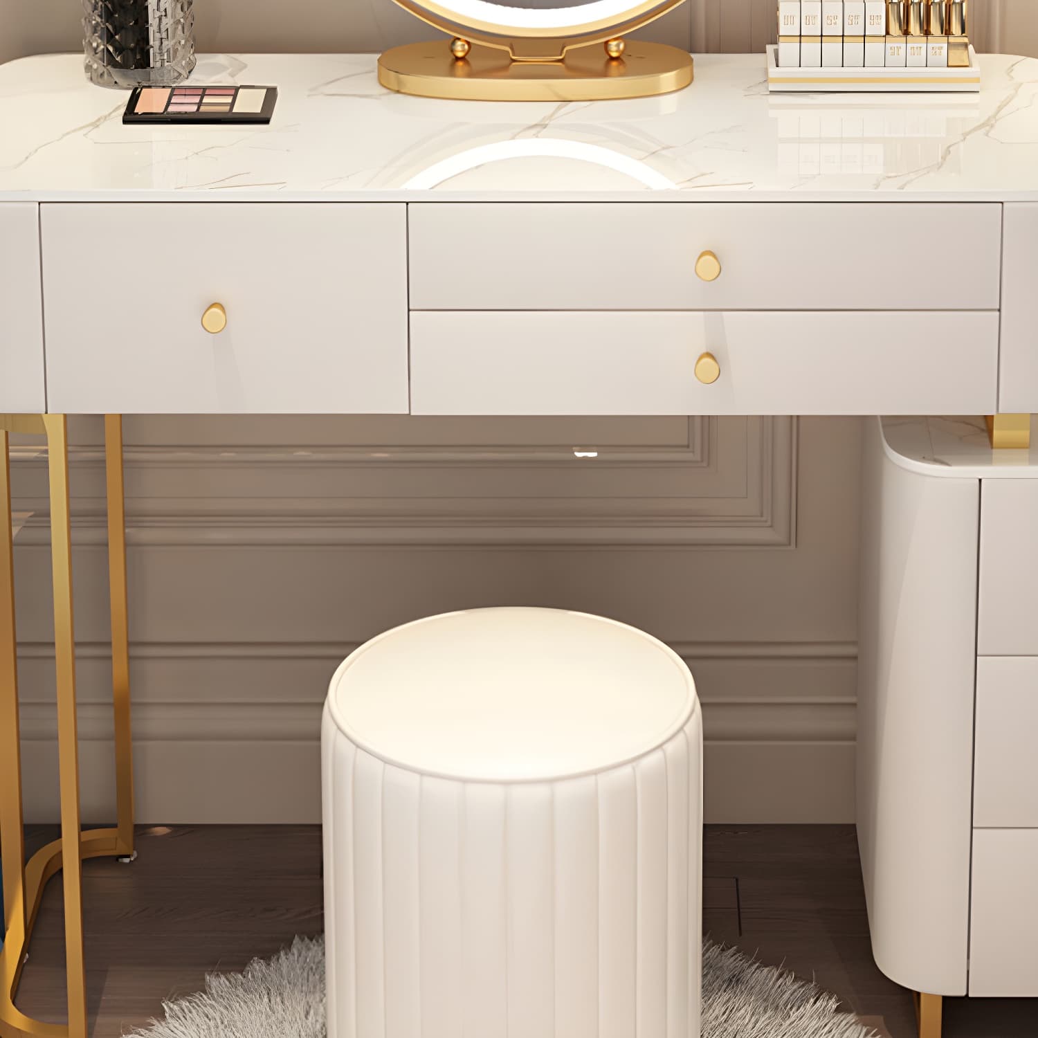 Solid Wood Makeup Vanity Desk Storage Dressing Table Stool Set with Drawer - image 10