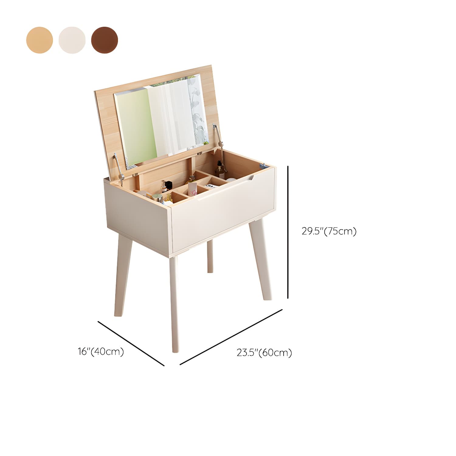Scandinavian 29.52" Height Solid Wood Table Makeup Vanity with Mirror - image 18