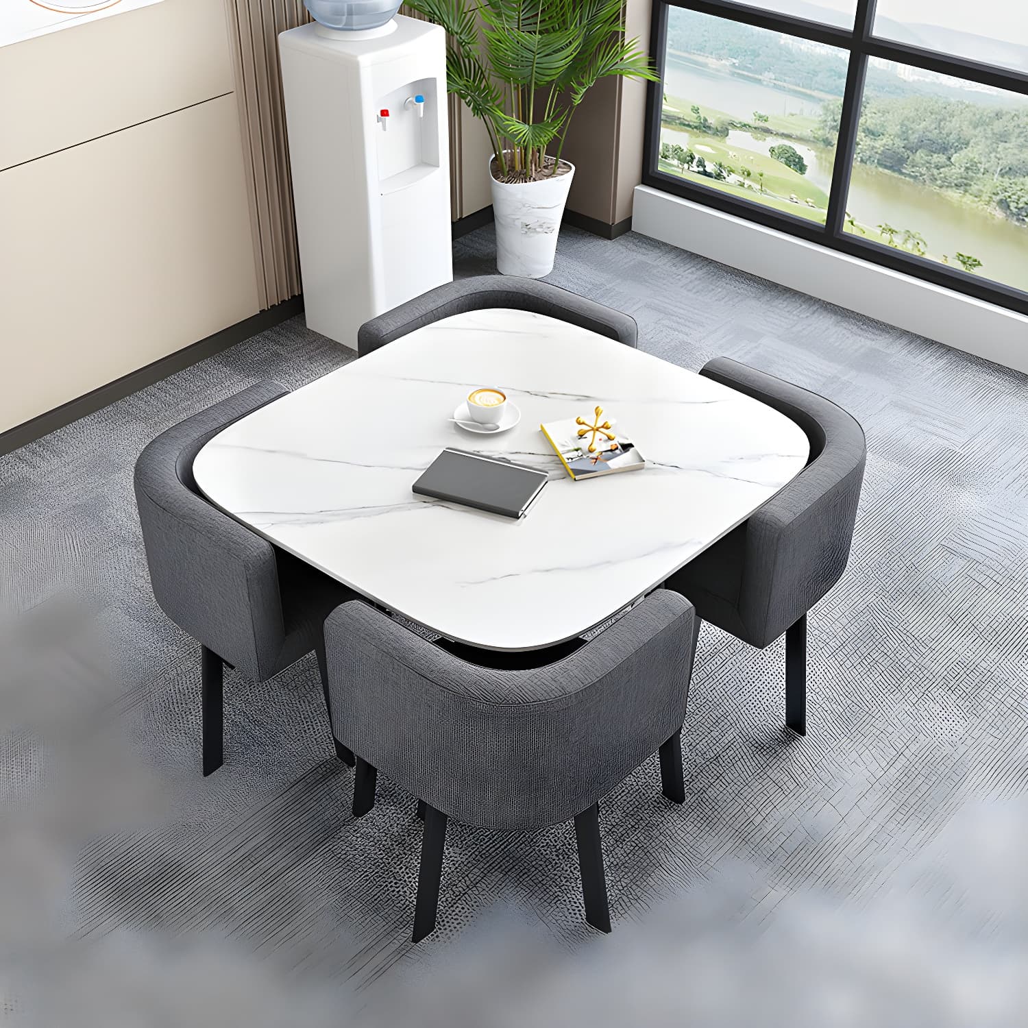 5 Piece Square Shape Sintered Stone Top Dining Room Table Set