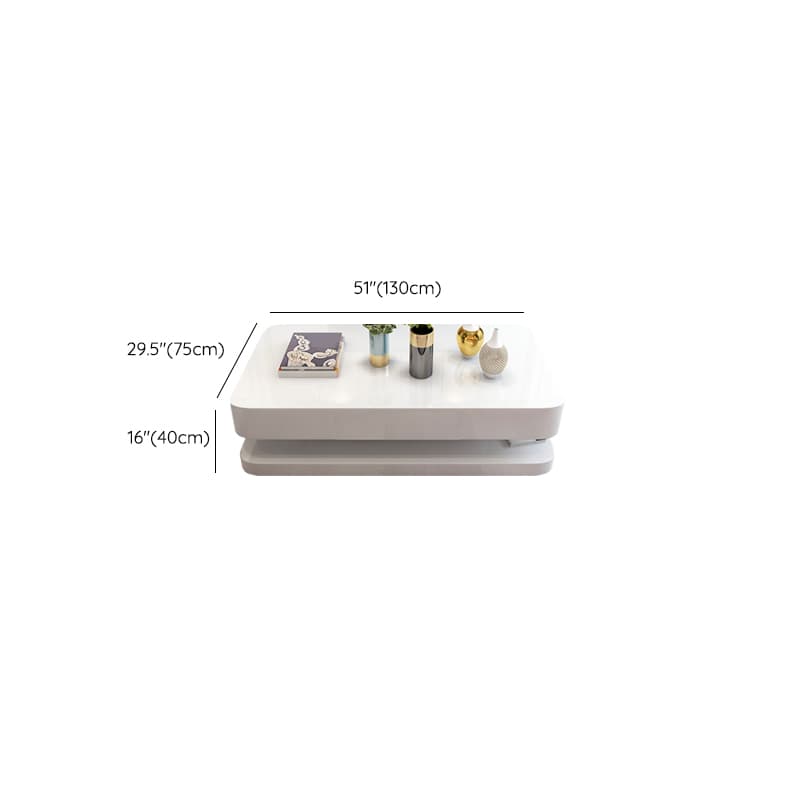 White Modern Coffee Table with Rectangular Wood Top & Block Base - image 17