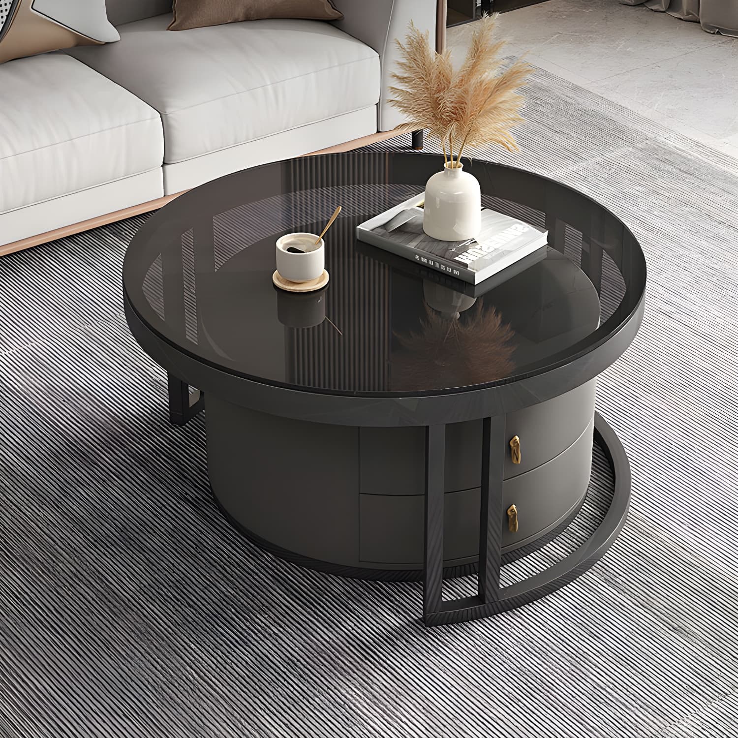 Round Nesting Coffee Table Set Frame Modern Storage Coffee Table - image 16
