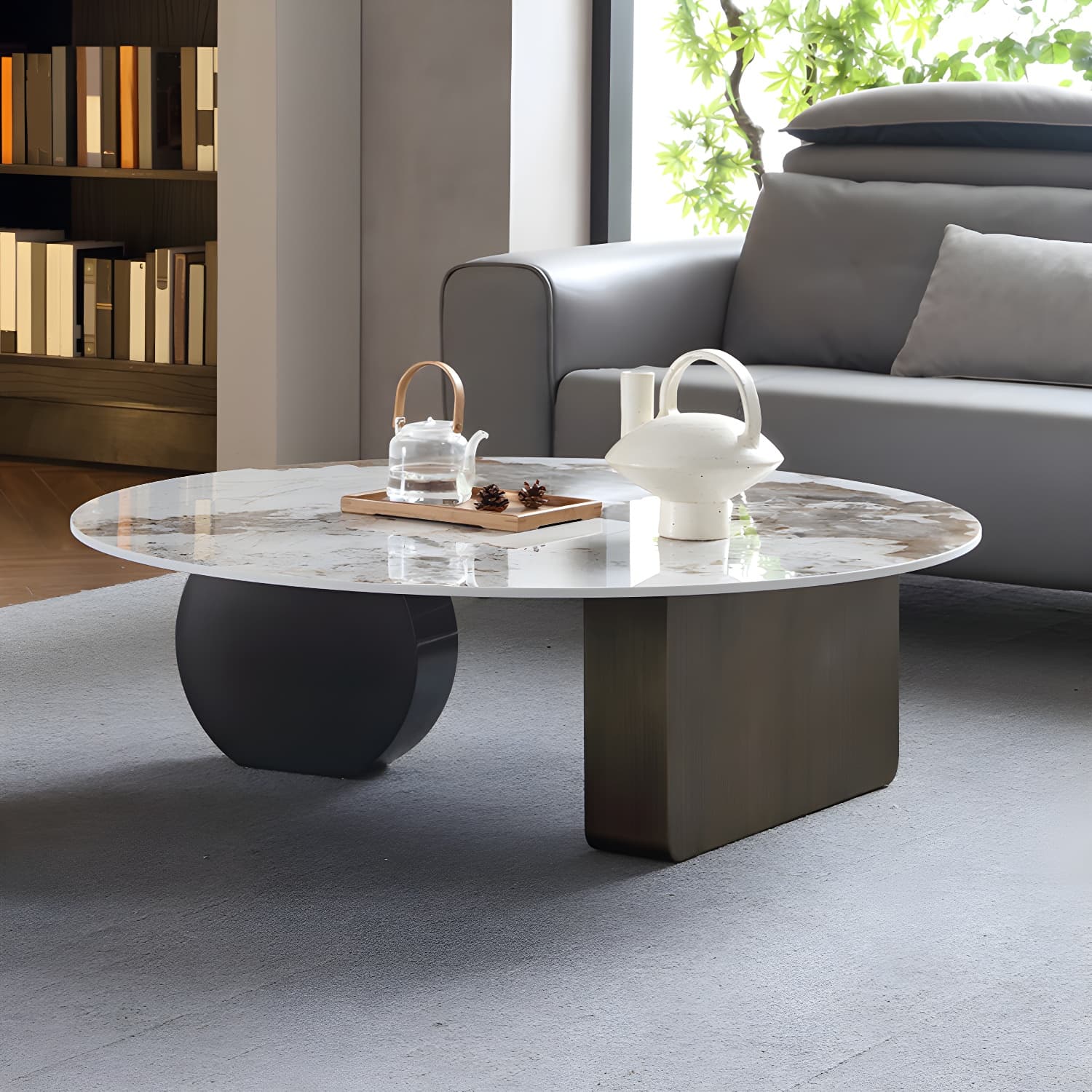 Marble White Rectangular Coffee Table Modern Round Cocktail Table - image 10