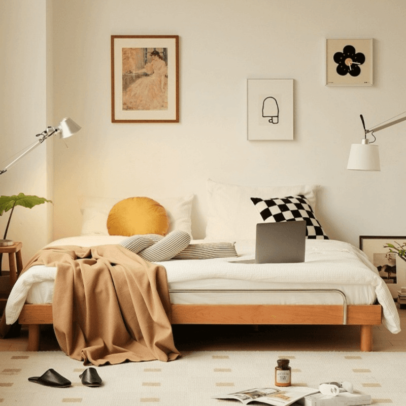Natural Color Solid Color Tatami Bed for Bedroom