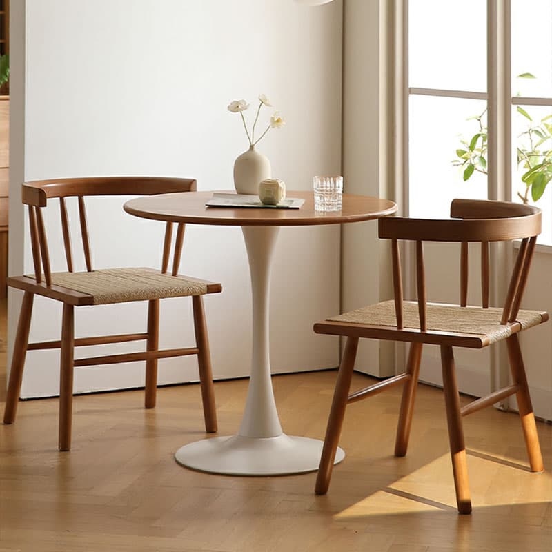 Modern Round Fixed Table Rubber Solid Wood Standard Height Dining Table for Seats 2 - image 5