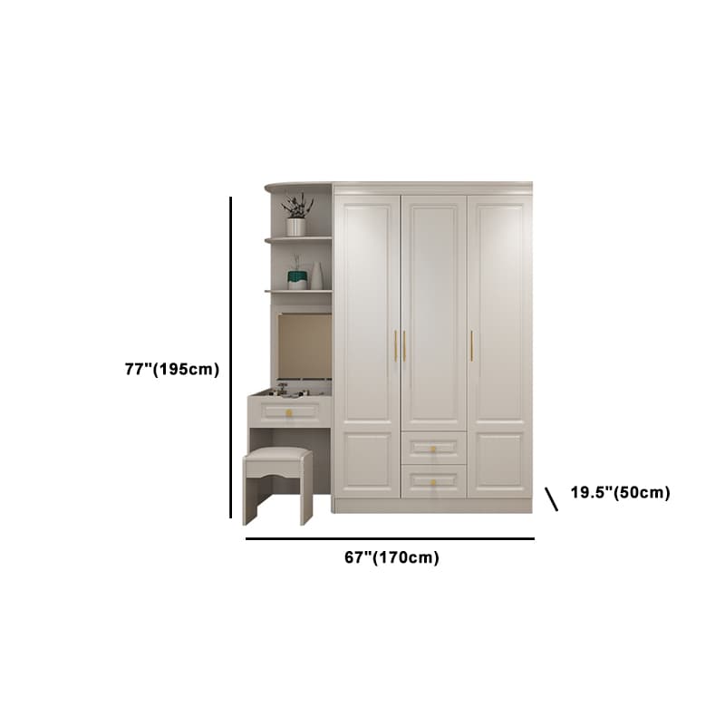 Art Deco Chalk Manufactured Wood Free Standing Interior Shelves Wardrobe with Soft Close Drawer and Hanging Rod - image 33