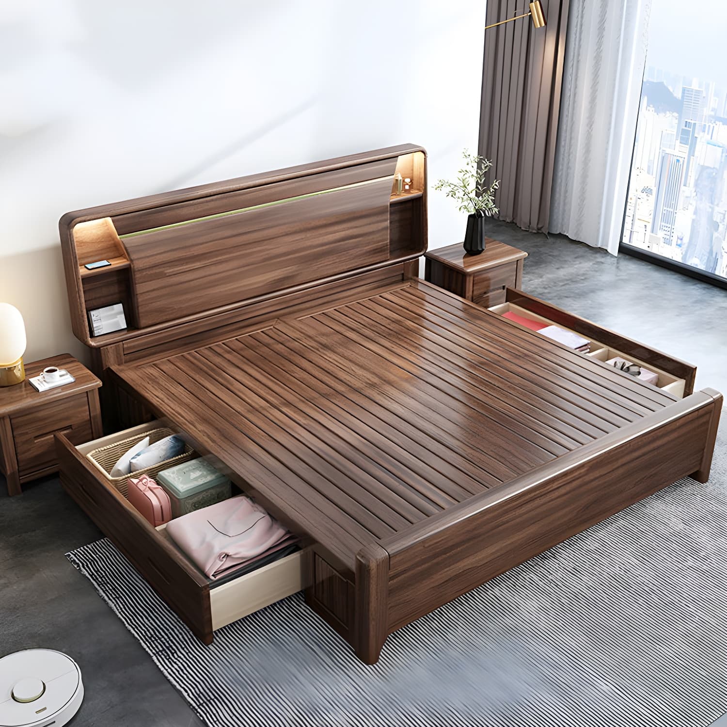 Mid-Century Modern Wood Bed with Headboard, Footboard, and Sleek Design for Stylish Comfort - image 12