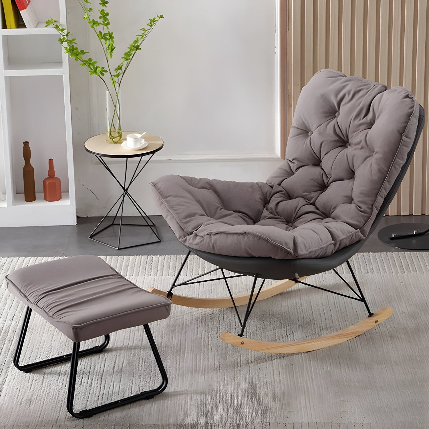 Contemporary Rocking Chair Upholstered Tufted Cushions with Light Legs Glider - image 3