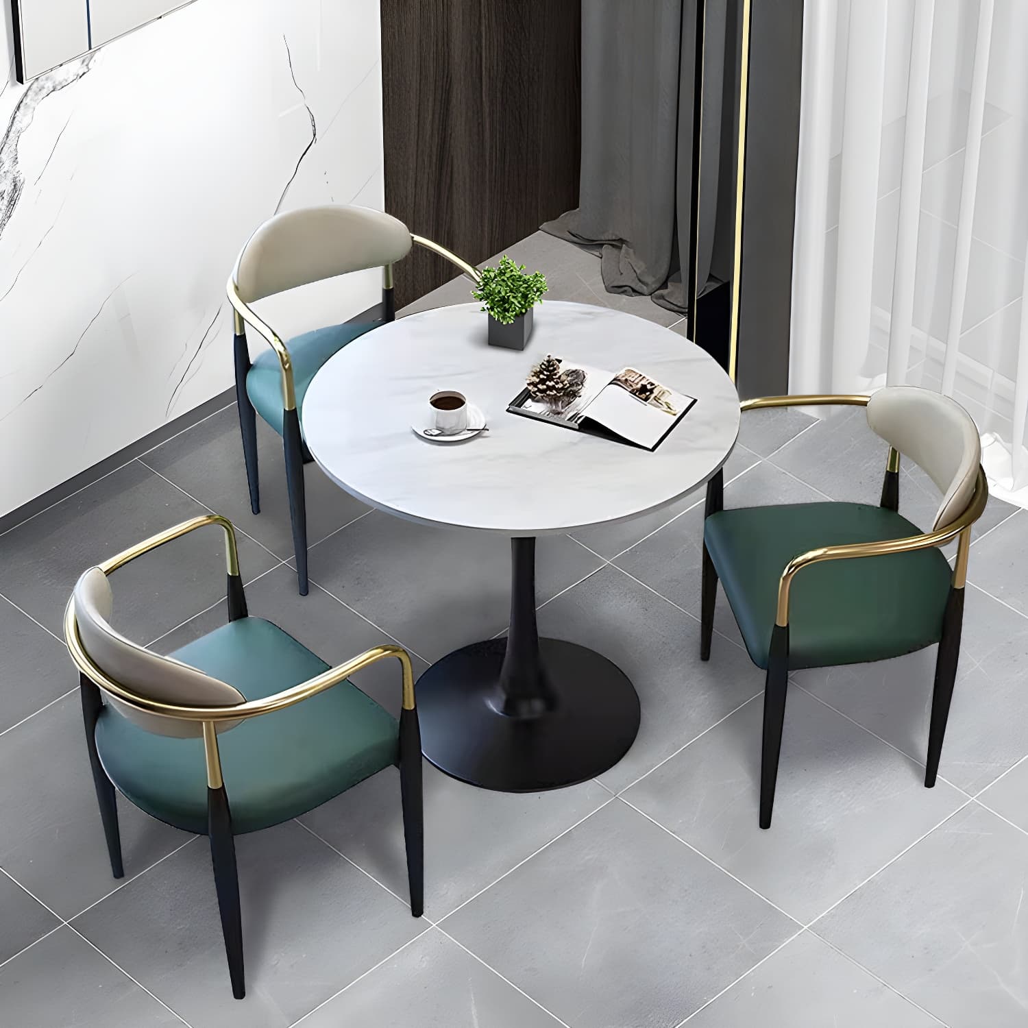 Modern Style Arm Chair Open Back Dining Chair with Metal Legs - image 9