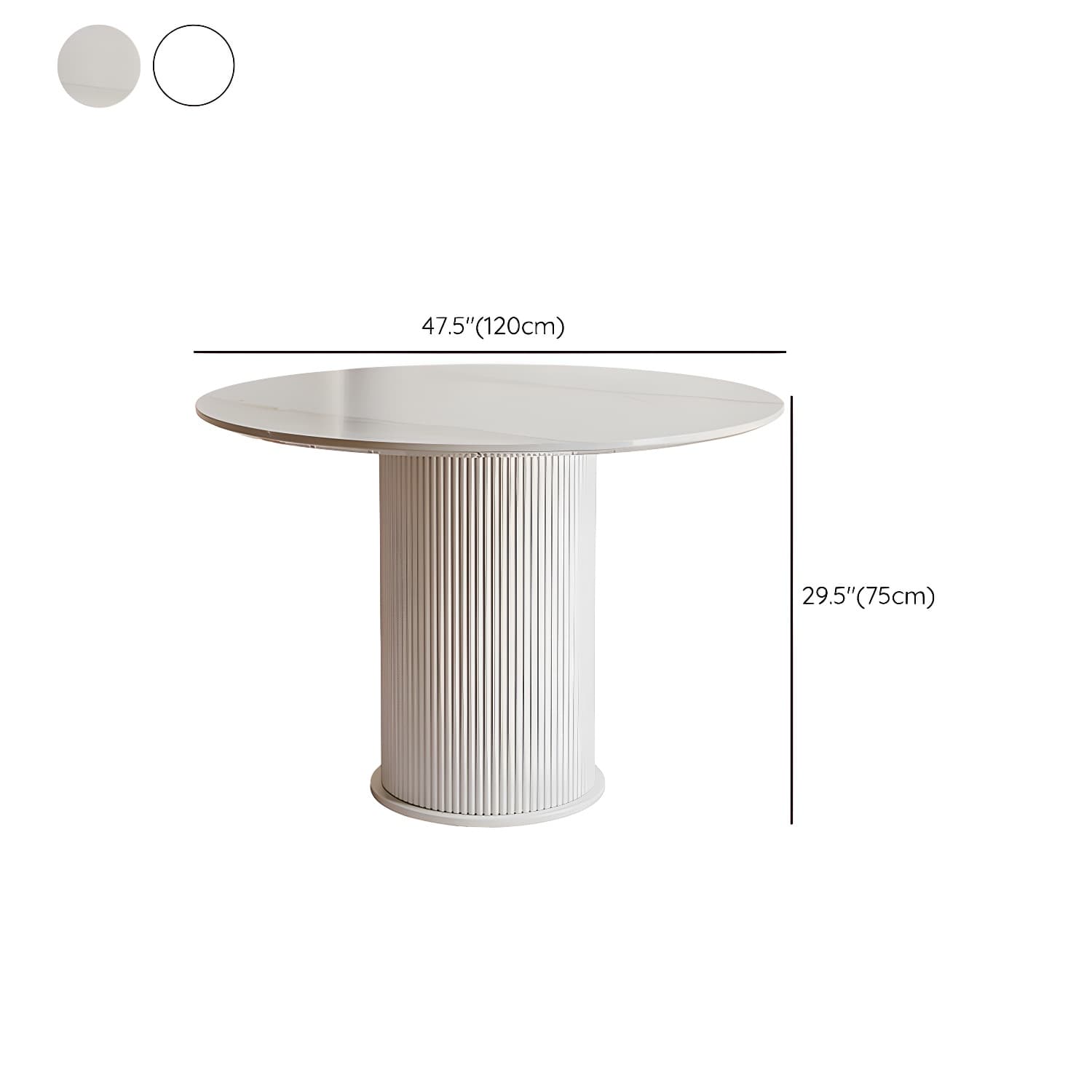 Round White Stone Modern Dining Table with White Steel Pedestal Base Standard Height - image 14