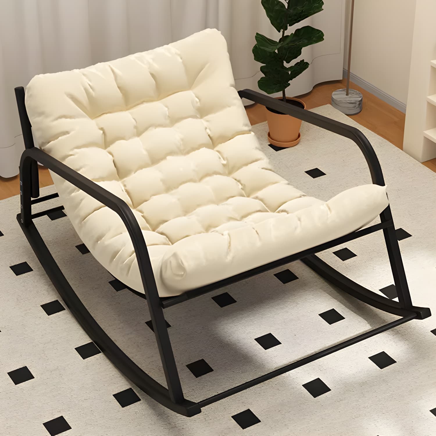 Modern Metal Rocking Chair with Sleek Black Legs - Stylish and Comfortable for Indoor Use - image 9