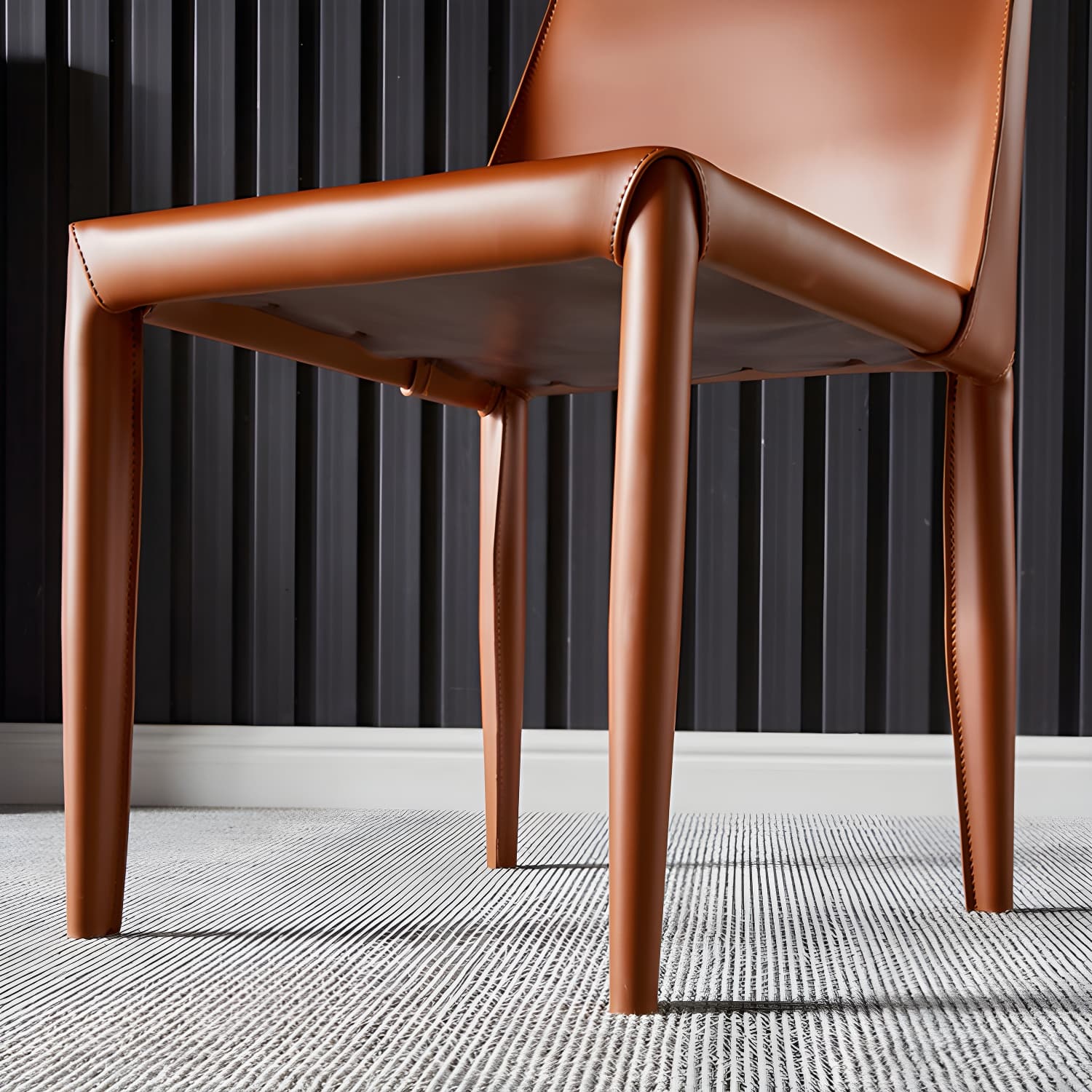Designer Style Restaurant Saddle Leather Side Chair Matte Finish Parsons Dining Chair - image 19
