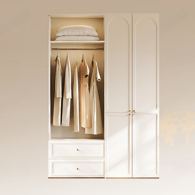 White Minimalist Manufactured Wood Wardrobe Closet with 2 Drawers, Soft Close Door, Interior Shelves, and Clothing Rod - image 5