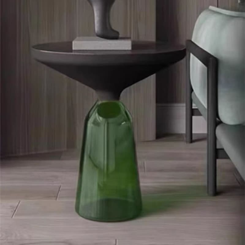 Small Size Modern Round Black Glass Coffee Table - Pedestal Base, Non-Upholstered - image 5