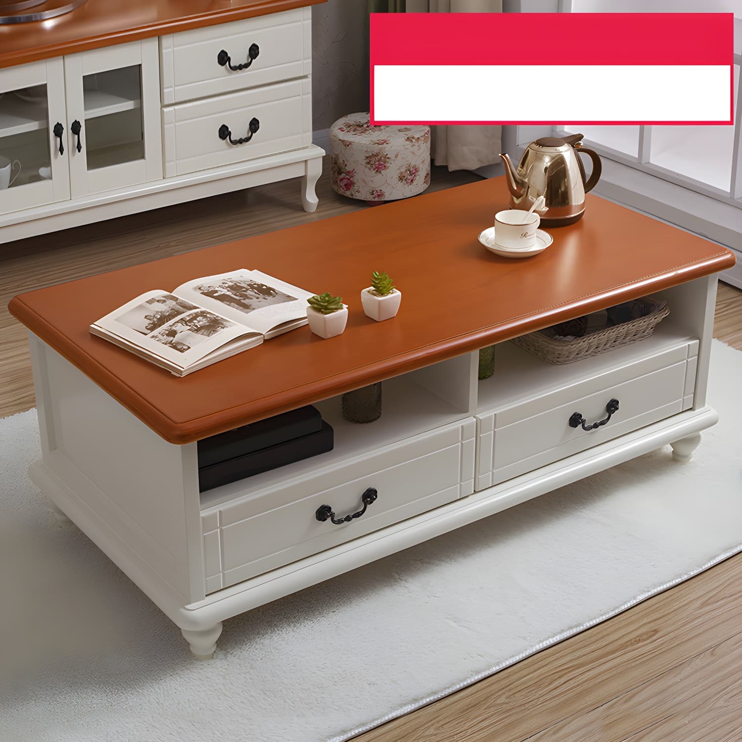Modern Rectangular Wood Coffee Table with Drawers and Shelves for Stylish Storage - image 14