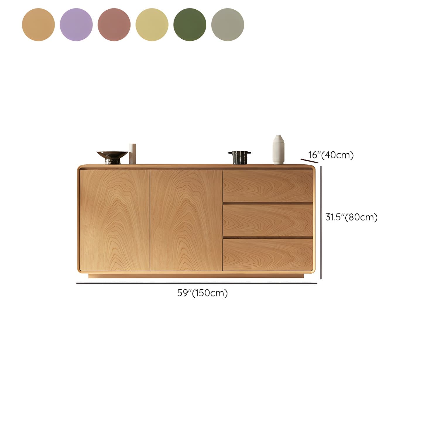 Scandinavian Wood Sideboard with 3 Drawers and 2 Doors, Overall Width 40cm, Overall Height 80cm - image 17