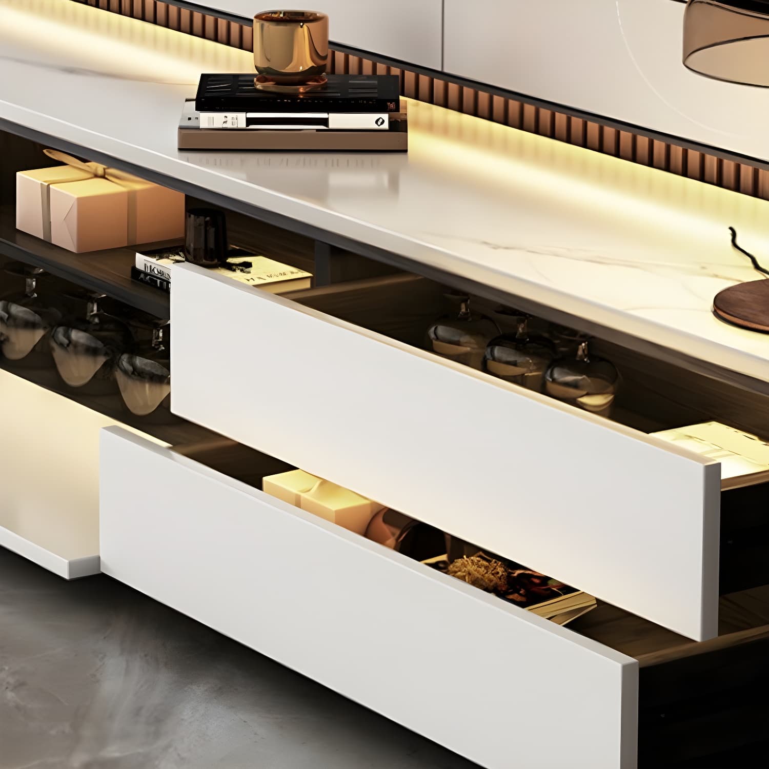 Modern 15.74" H Wood Media Console TV Stand with Drawers and Doors - image 11