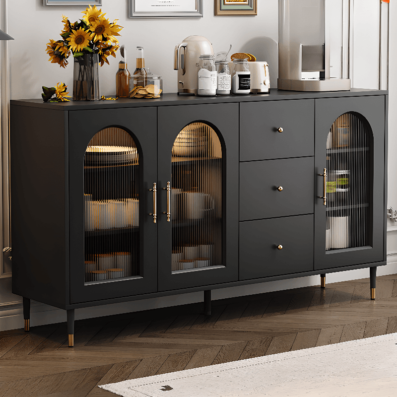 Standalone Accent Cabinet in Black with Glass Door, Alterable Shelf and Illuminating, Soft Close Drawer and 1 Cabinet/2 Cabinets in a Casual Style