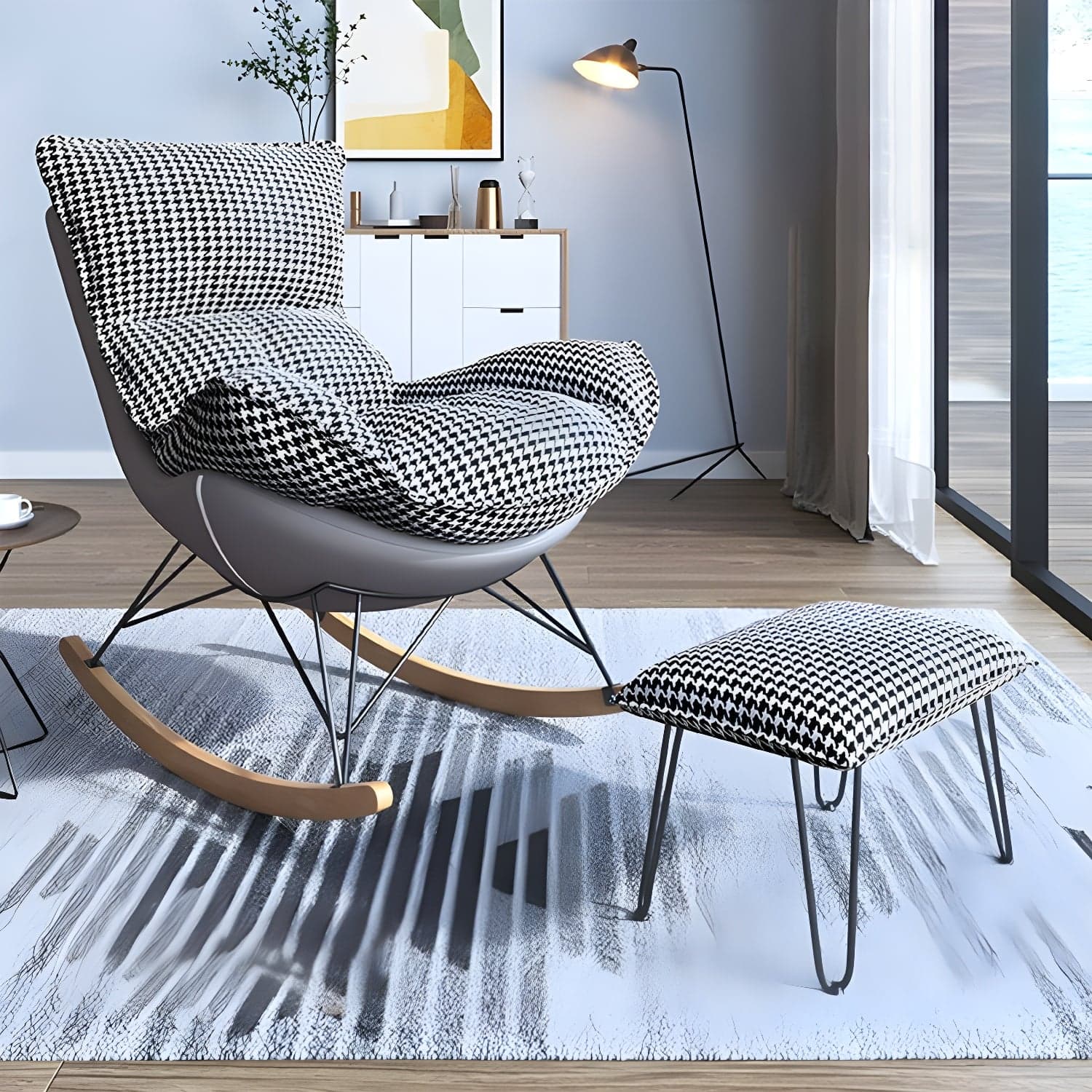 Contemporary Rocking Accent Chair Antique Finish Rocking Chair with Ottoman - image 8