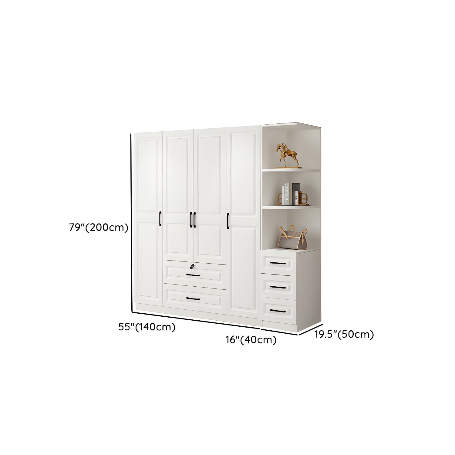White Wood Wardrobe Armoire with Drawers, Shelves, and Clothing Rod - image 25