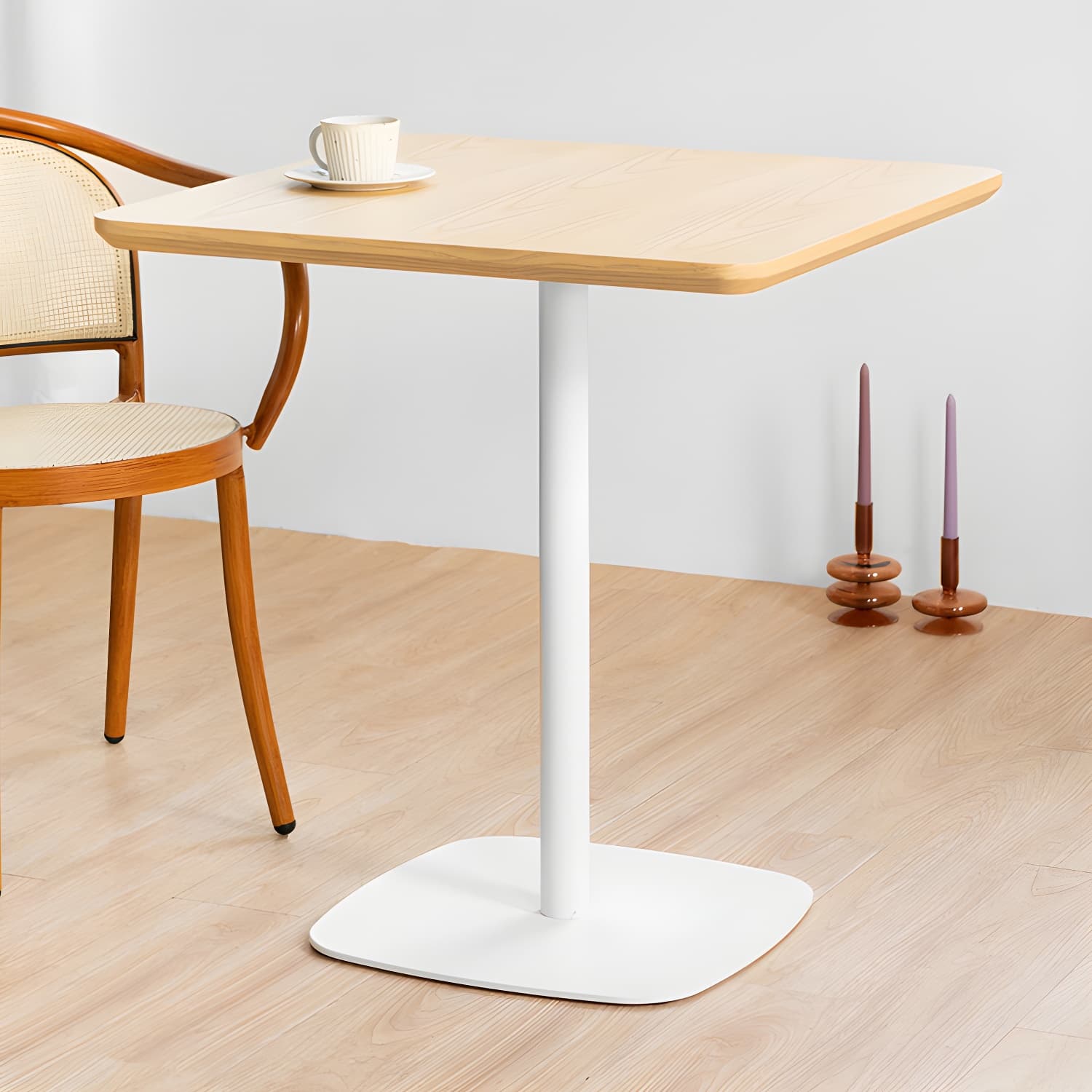 Metal Industrial Square Dining Table Solid Wood Top Table with Pedestal Base - image 9