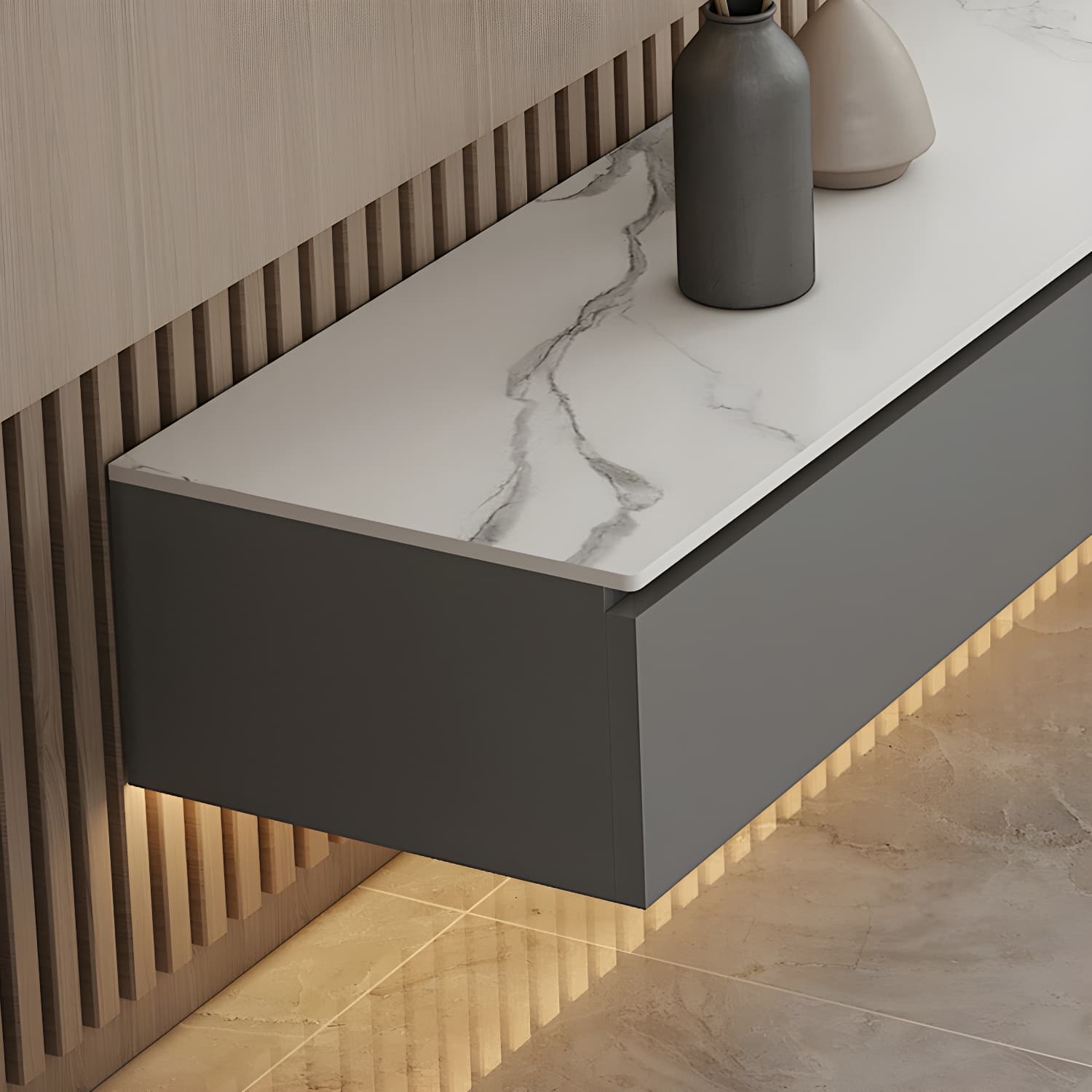 Modern Wall-mounted TV Stand Stone Enclosed Storage TV Cabinet with Drawers - image 7