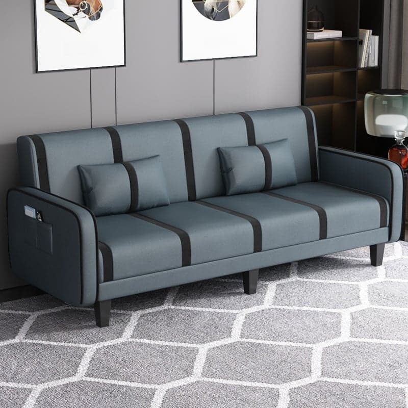 Striped Convertible Sofa in Pu Leather/Flannel with Cerulean/Light Brown/Off-White Upholstery and Armrest - image 6