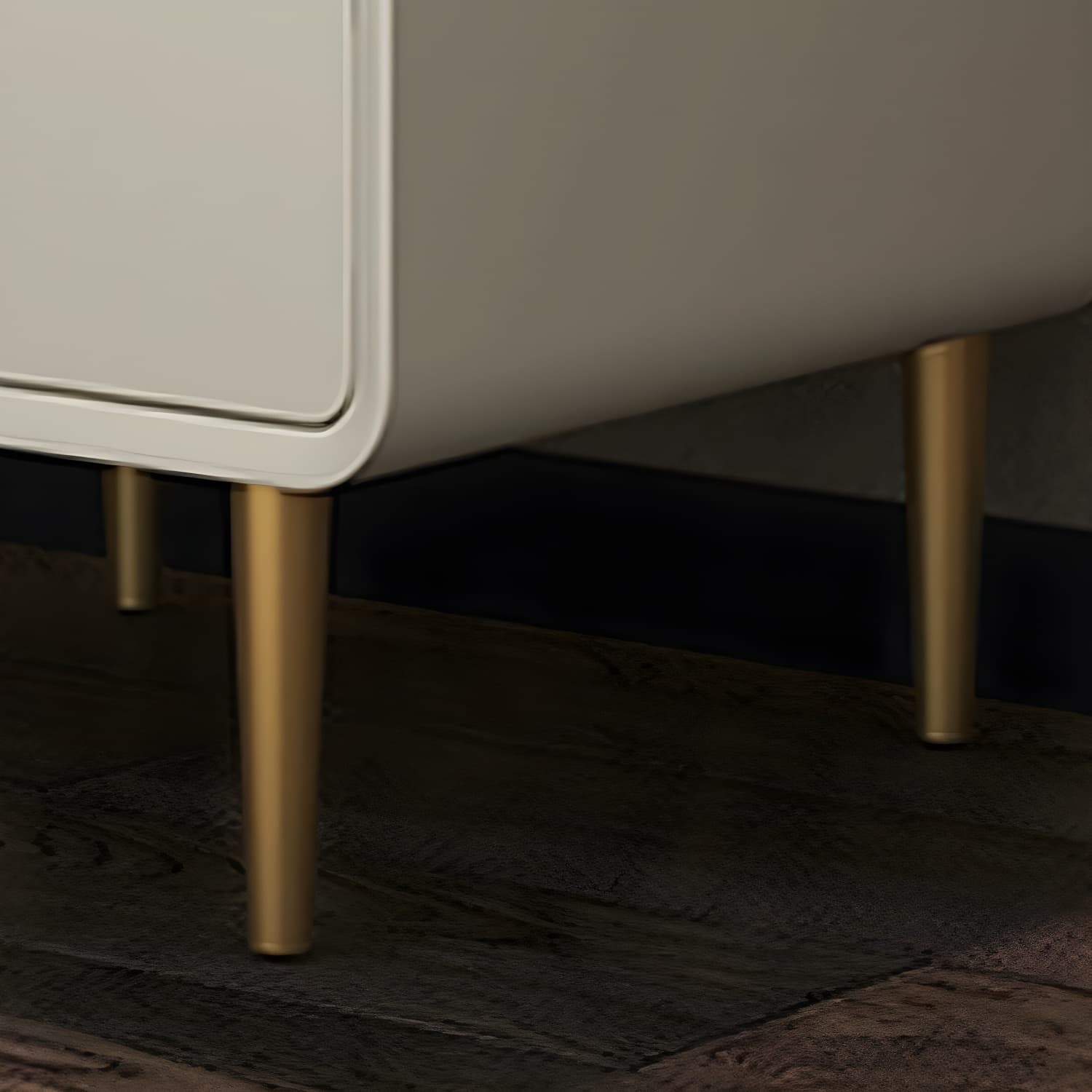 Glam Pine Wood Nightstand with Leather Countertop and 2 Drawers - Small Size - image 16