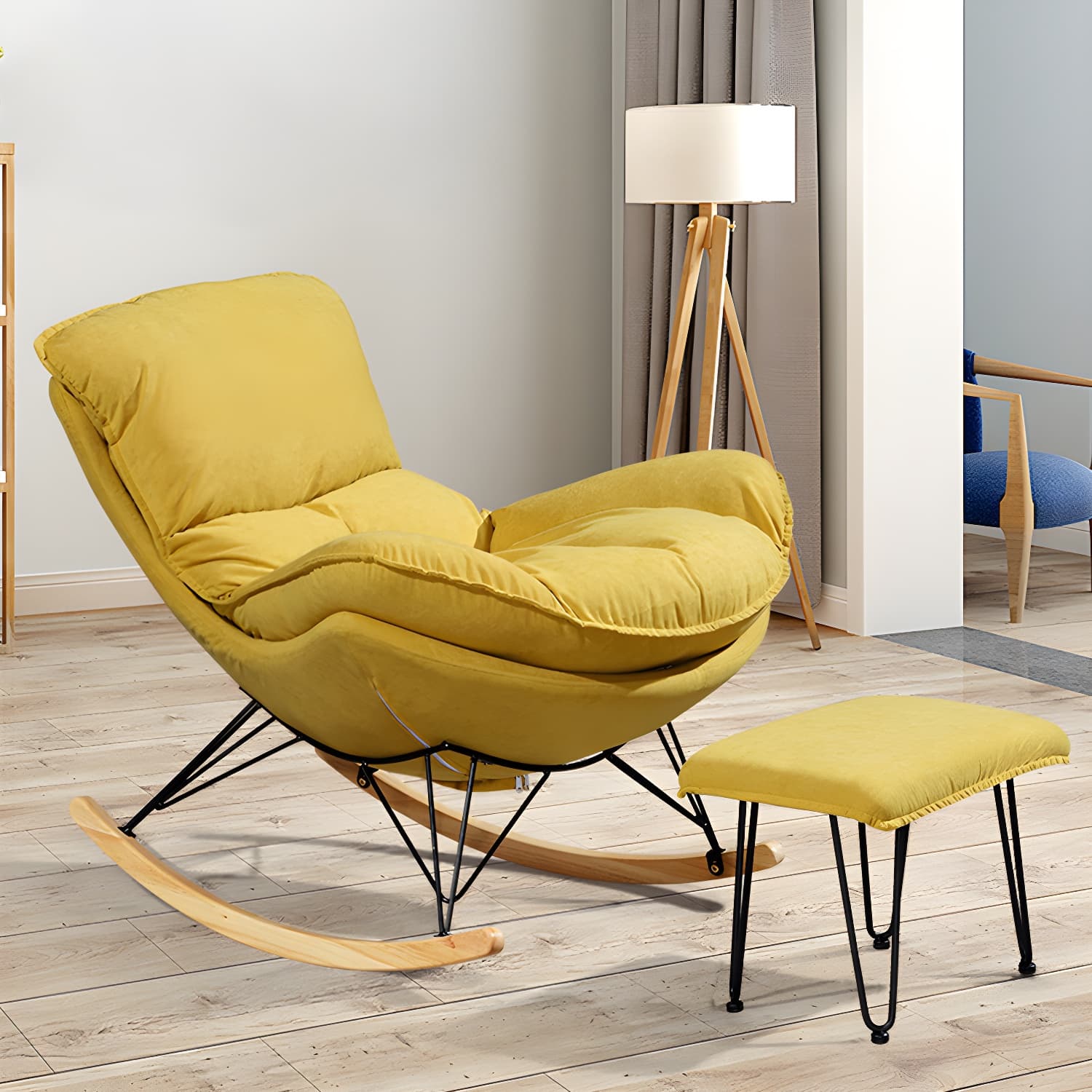Modern Rocker Upholstered Tufted Cushions with Light Legs Glider - image 10