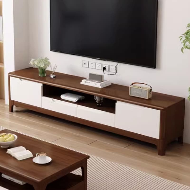 Scandinavian Low Profile 40cm Wide Wood TV Stand with Two Drawers and Cabinet No Assembly Required - image 4