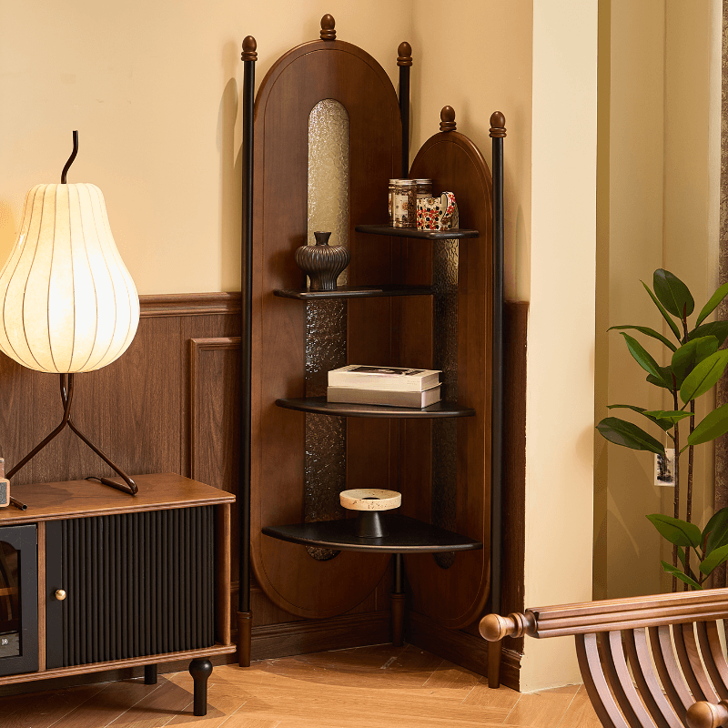 Modern Simple Style Nook Decorative Cabinet with 4 Exterior Shelves, Natural Wood Countertop, and Matte Black/Sepia Top - image 4