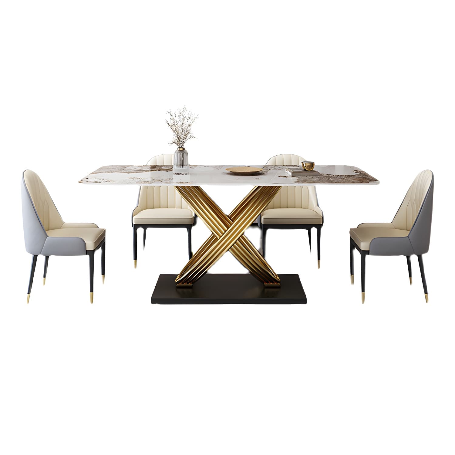 Nordic Glam Rectangle Sintered Stone Table Set 1/4/5/7 Pieces Dining Set - image 5