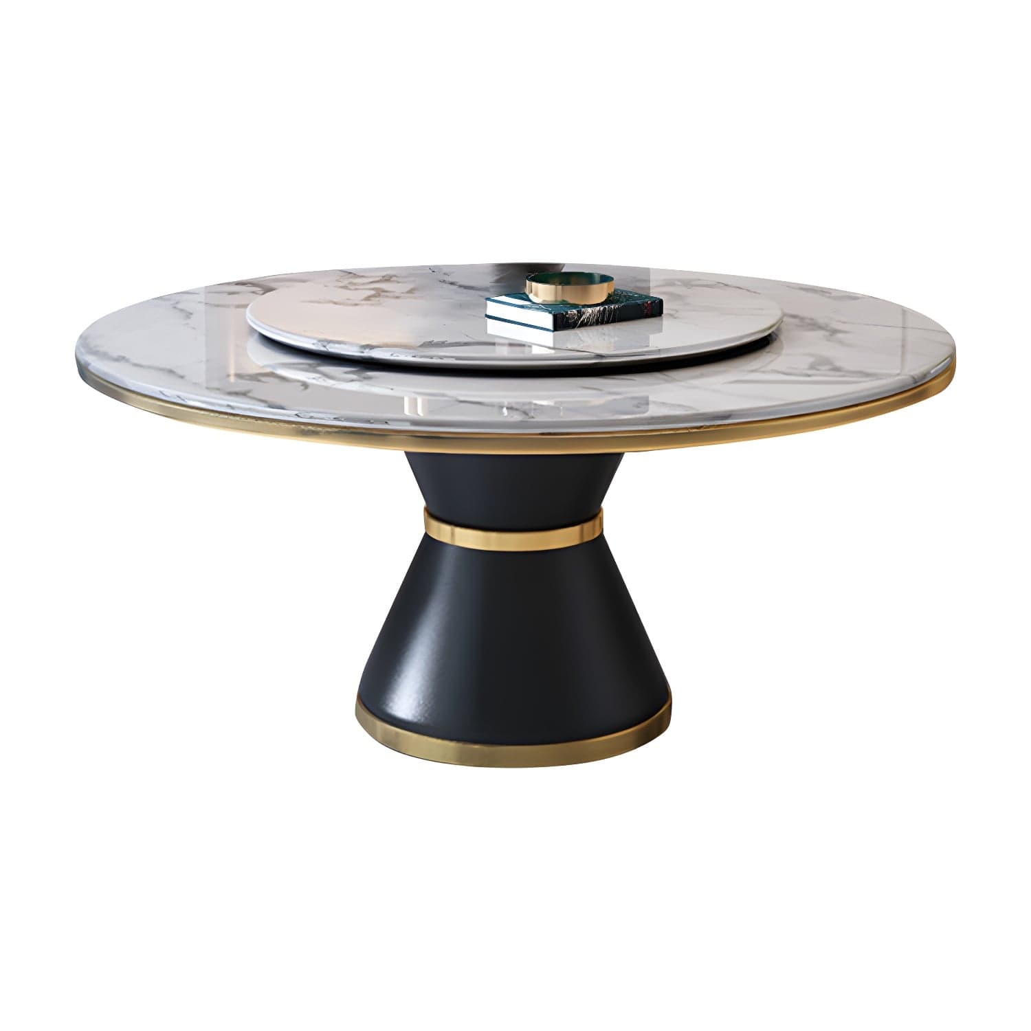Glam Round Stone Dining Set in White - Fixed Table with Black Metal Pedestal Base - image 3