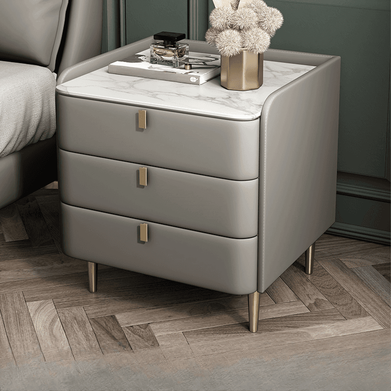 Art Deco 3 Tiers Drawer Storage Bedside Table with Stone Countertop - image 11
