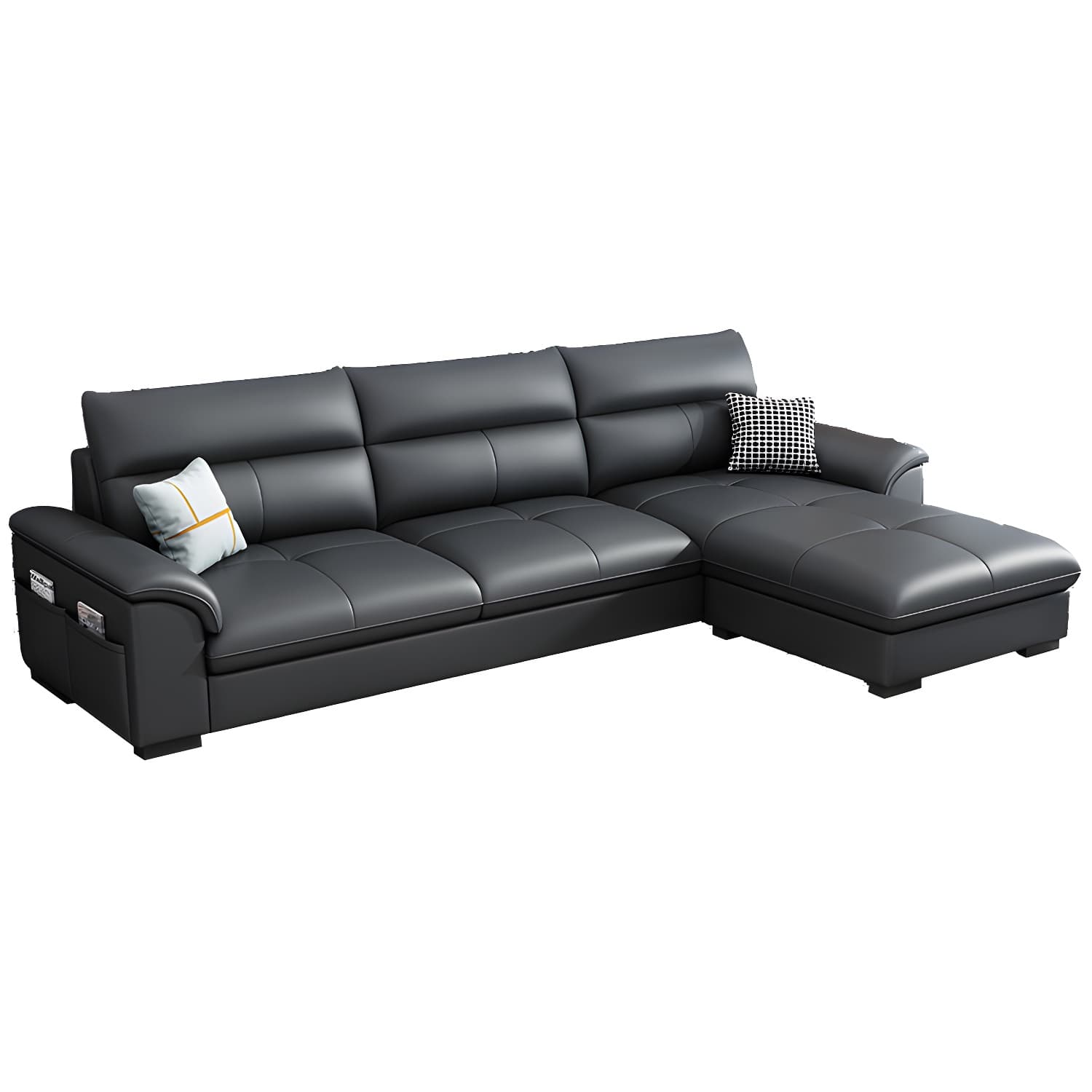 Modern Tech Cloth L-Shape Reversible Corner Sectional with Chaise in Black Pine Wood