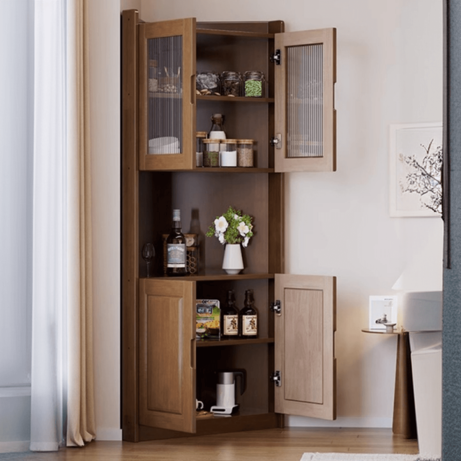 Independent Rubberwood Utility Storage Cabinet with Shelves, Living Room - image 8