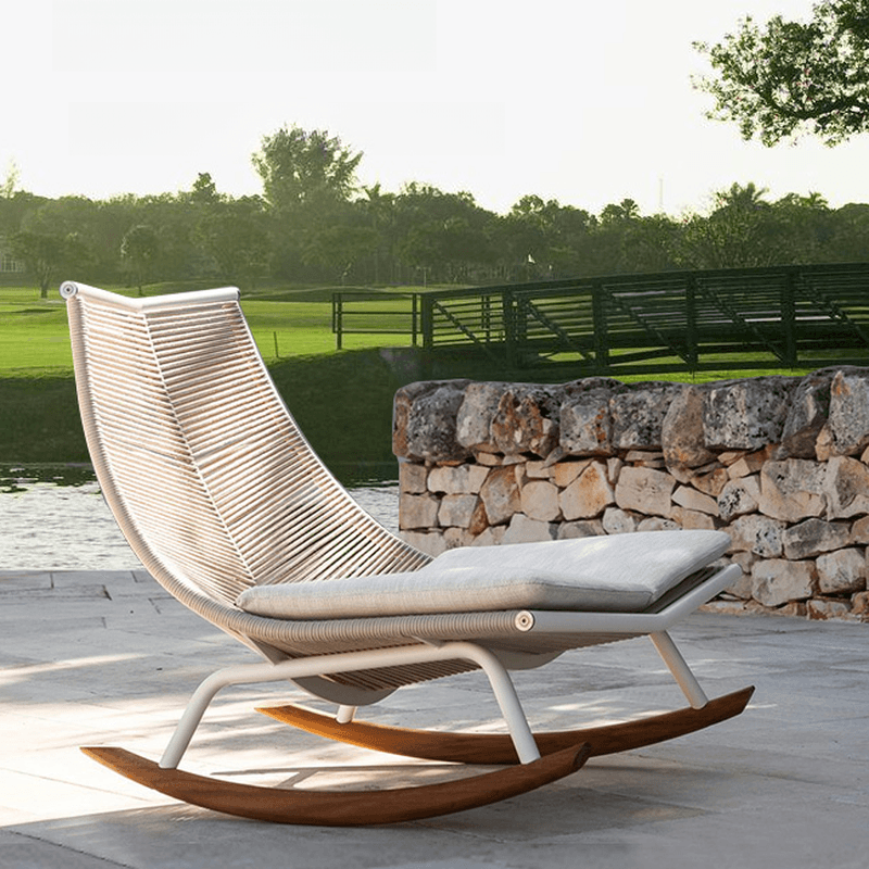 Carmine/Cerulean/Green Nordic Wicker Front Porch Rocking Chairs with Rear Back - image 10