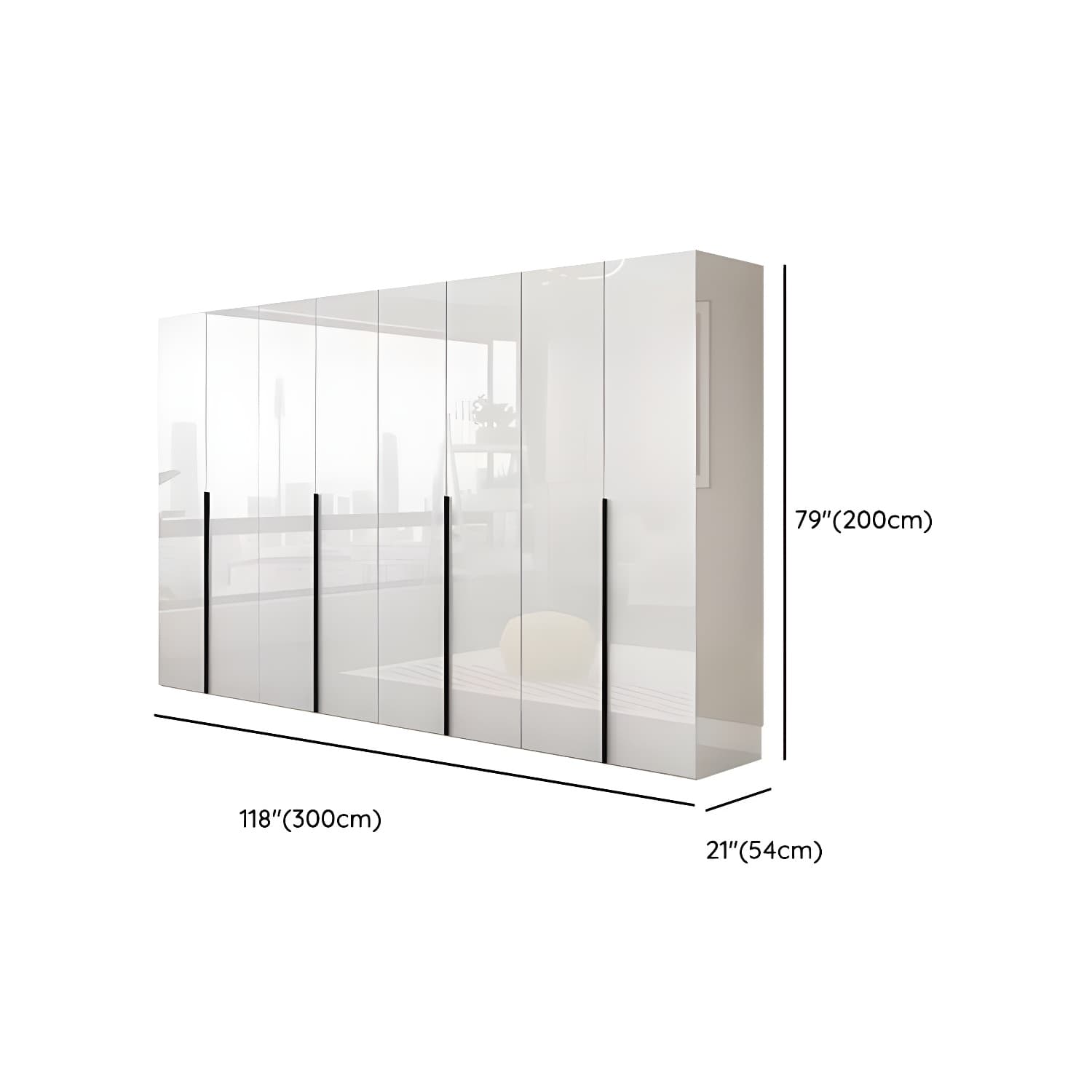 Modern white wood wardrobe armoire with hinged doors, clothing rod & shelves - image 20