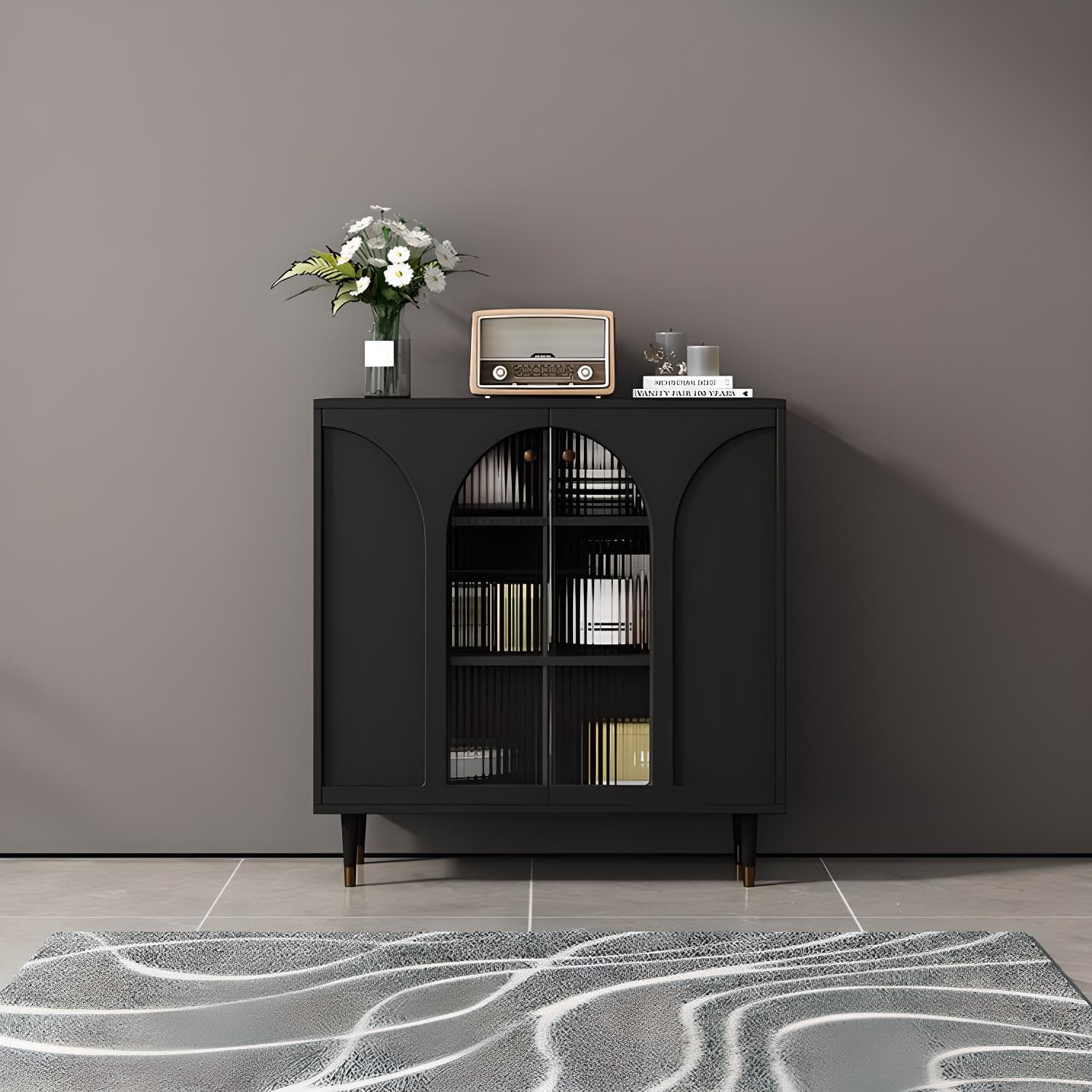 Wooden Modern Glass Door Kitchen Sideboard with Adjustable Shelving - image 8