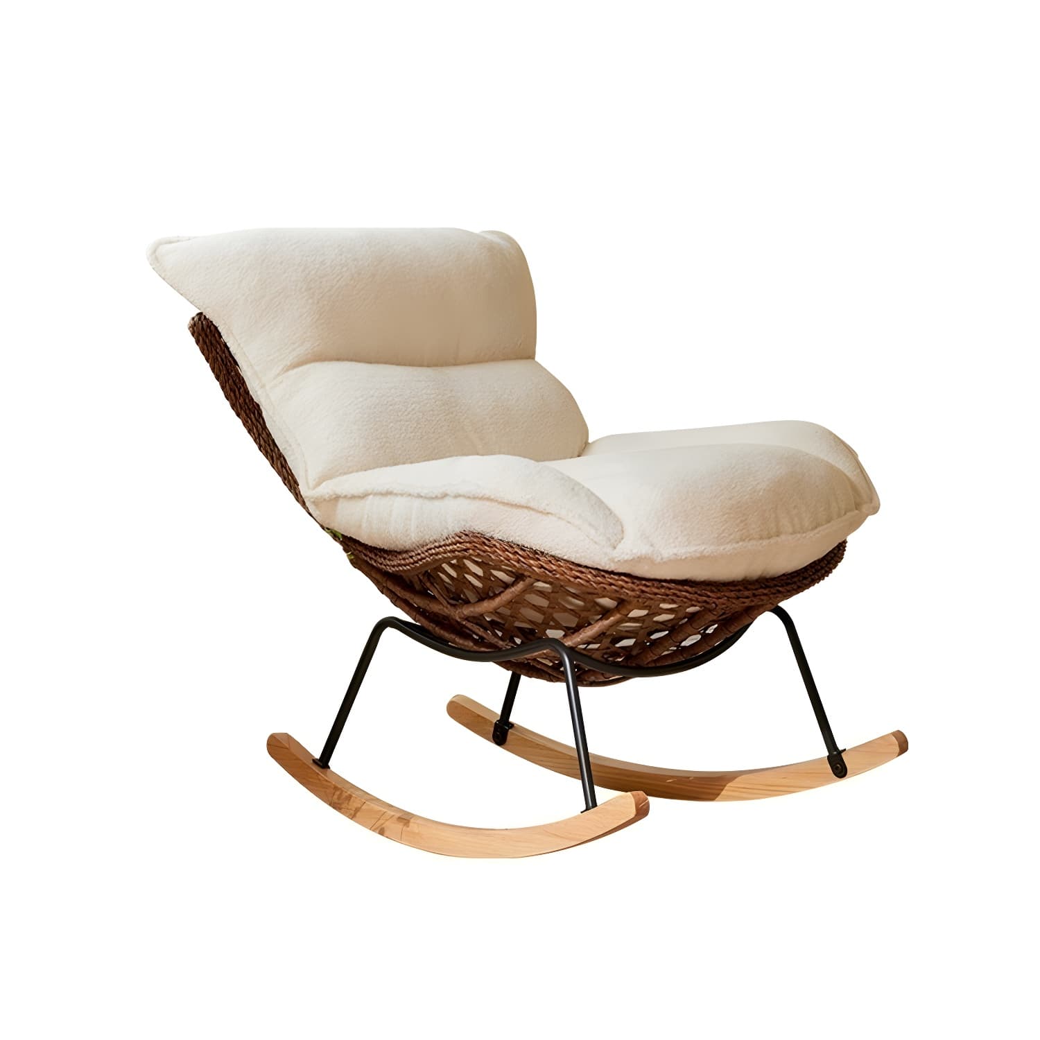 Traditional Armless Design Indoor Rocking Chair with rattan Frame and Nature Wood Legs - image 11