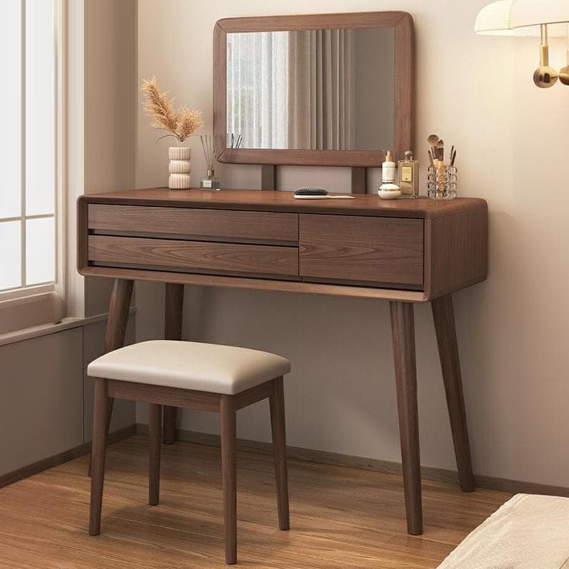 Art Deco Timber Natural/White/Brown Makeup Vanity Set/Makeup Vanity Table with 3 Drawers - image 5