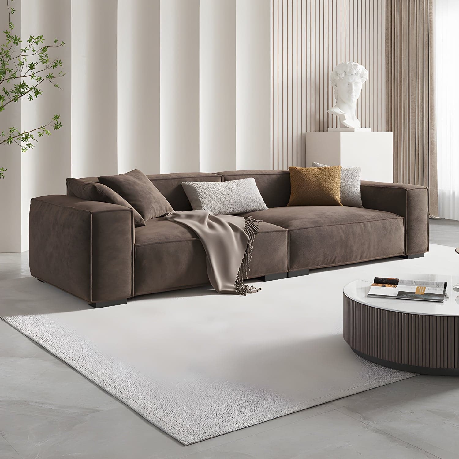 Brown Scandinavian Sectional/Sofa with Square Arm for Apartment