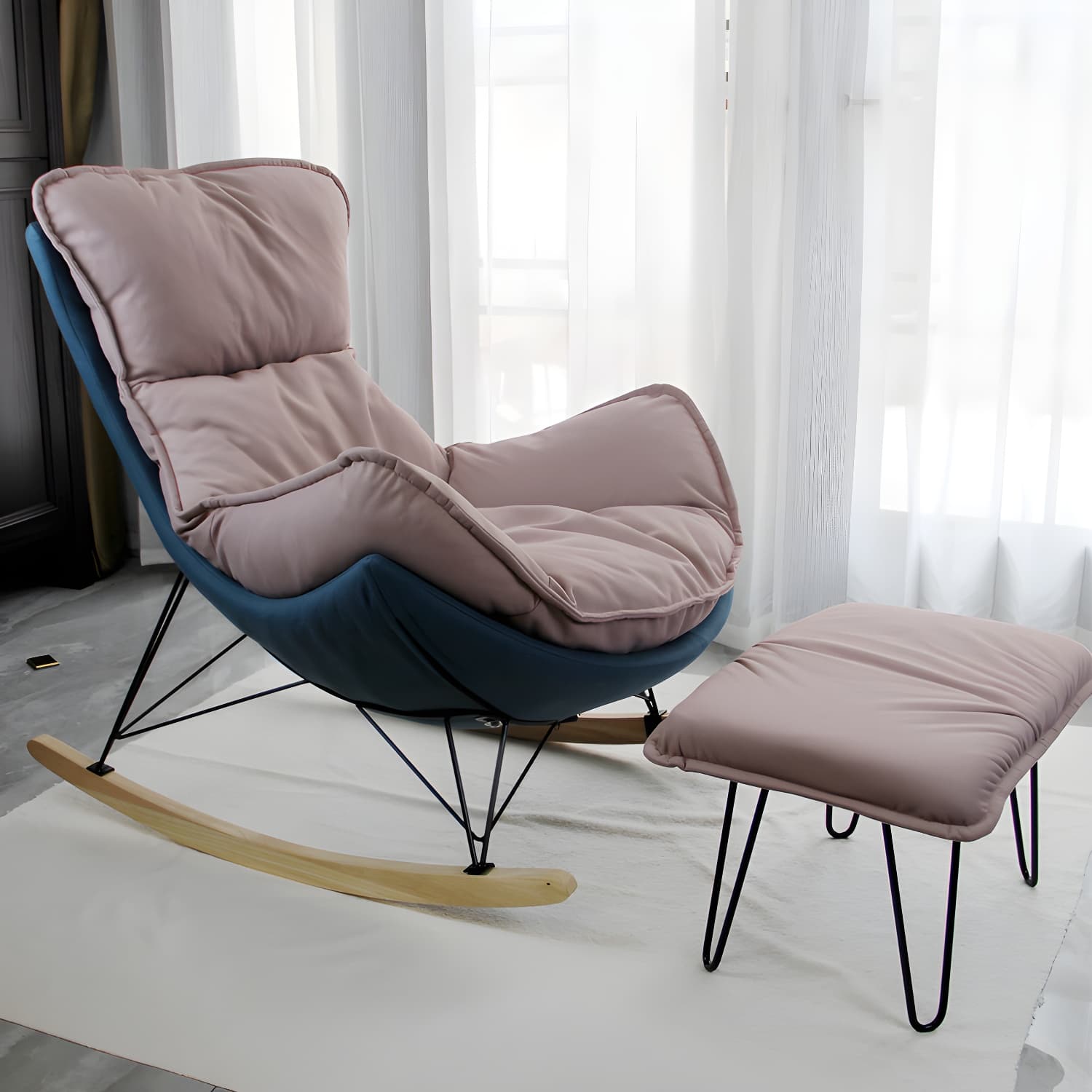 Modern Glider Chair Upholstered Removable Cushions Rocking Chair with Dark Legs